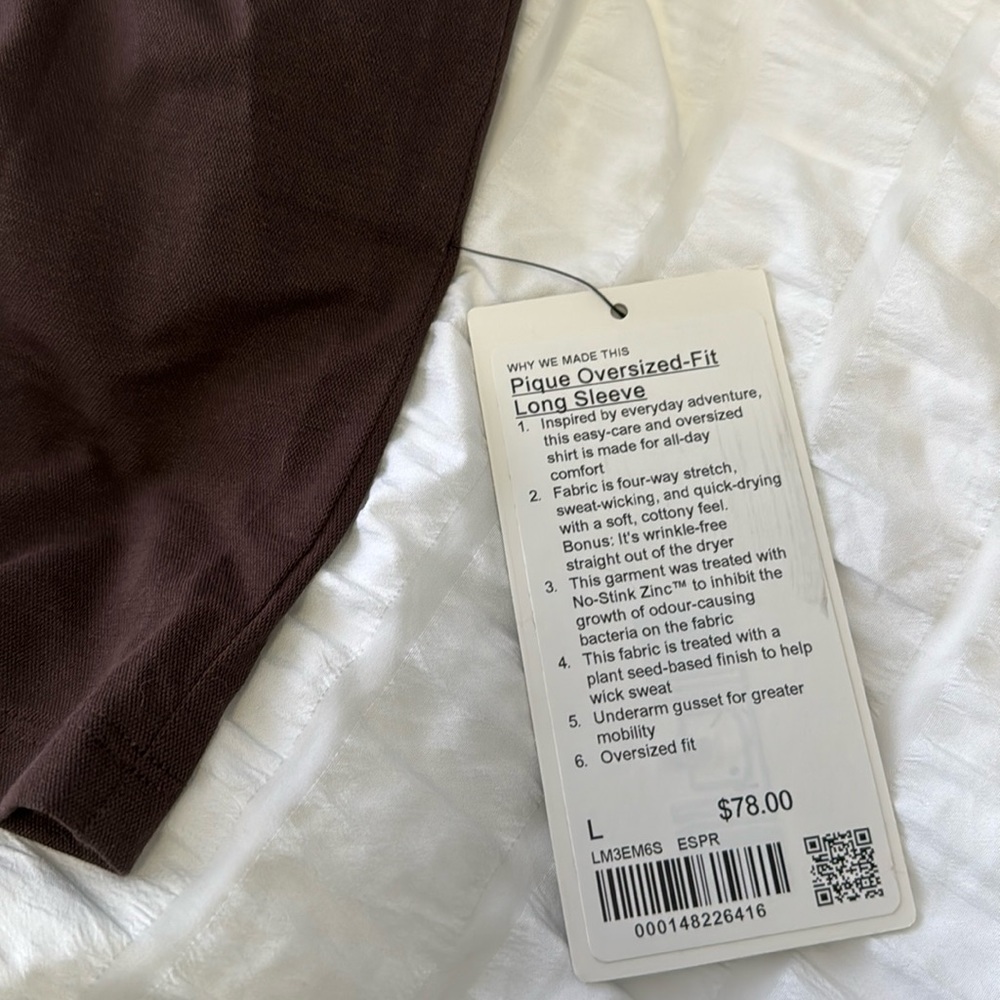 Brand NWT Lululemon Men’s Pique Oversized Fit Long Sleeve Espresso